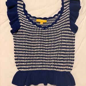 Blue and White Knit Women's Top